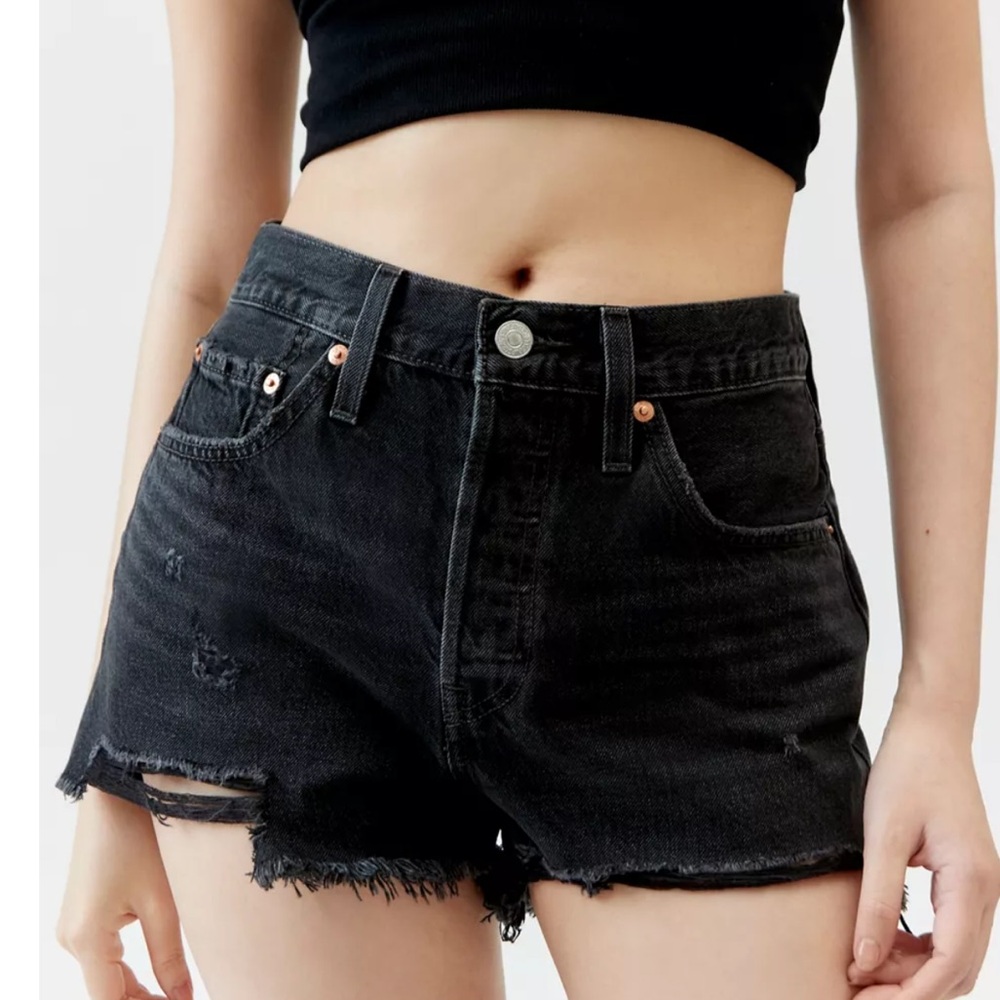 Levi's 501 High Rise Button Fly Black Jean Denim Cutoff Shorts Size 31